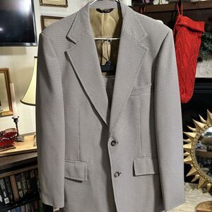 Vintage 70s Don Richards Men Two-Piece Suit Neutral Houndstooth Leisure Tailored